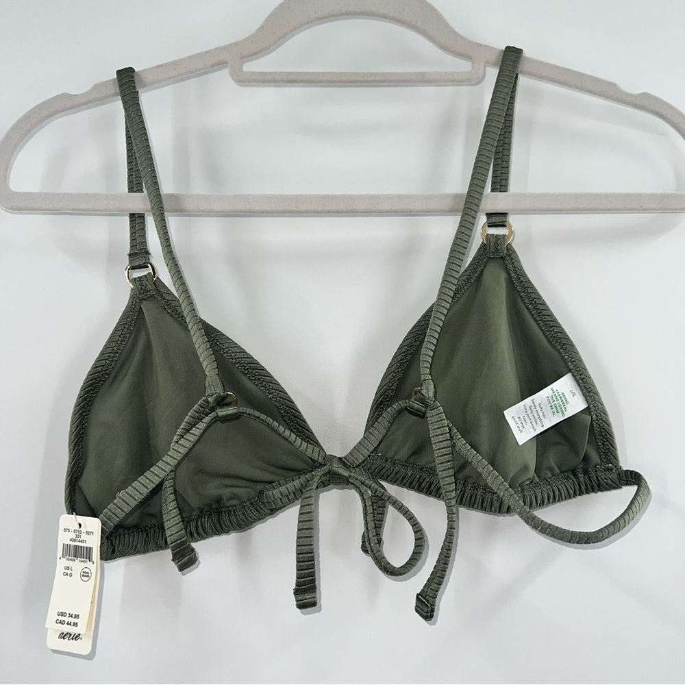 Aerie NWT Shine Rib String Triangle Bikini Top in Olive Fun size Large - Picture 4 of 9